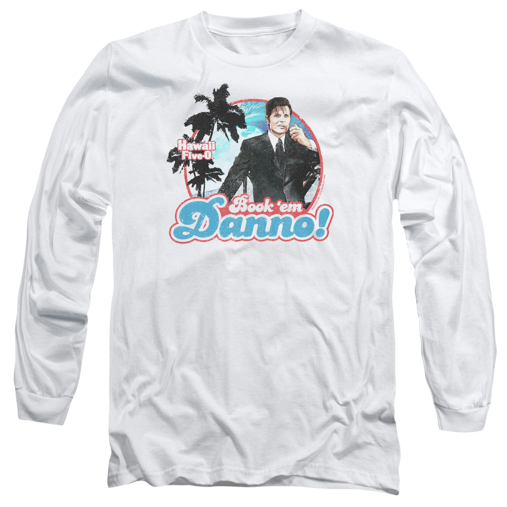 AN OFFCIALLY LICENSED HAWAII 5 0 BOOK EM DANNO MEN'S LONG SLEEVE T-SHIRT WHITE