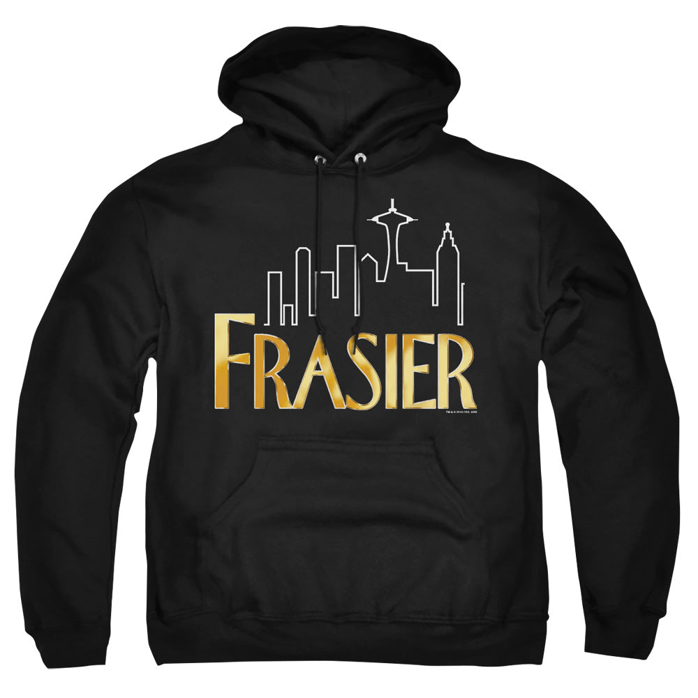 AN OFFCIALLY LICENSED FRASIER FRASIER LOGO ADULT UNISEX PULLOVER HOODIE BLACK