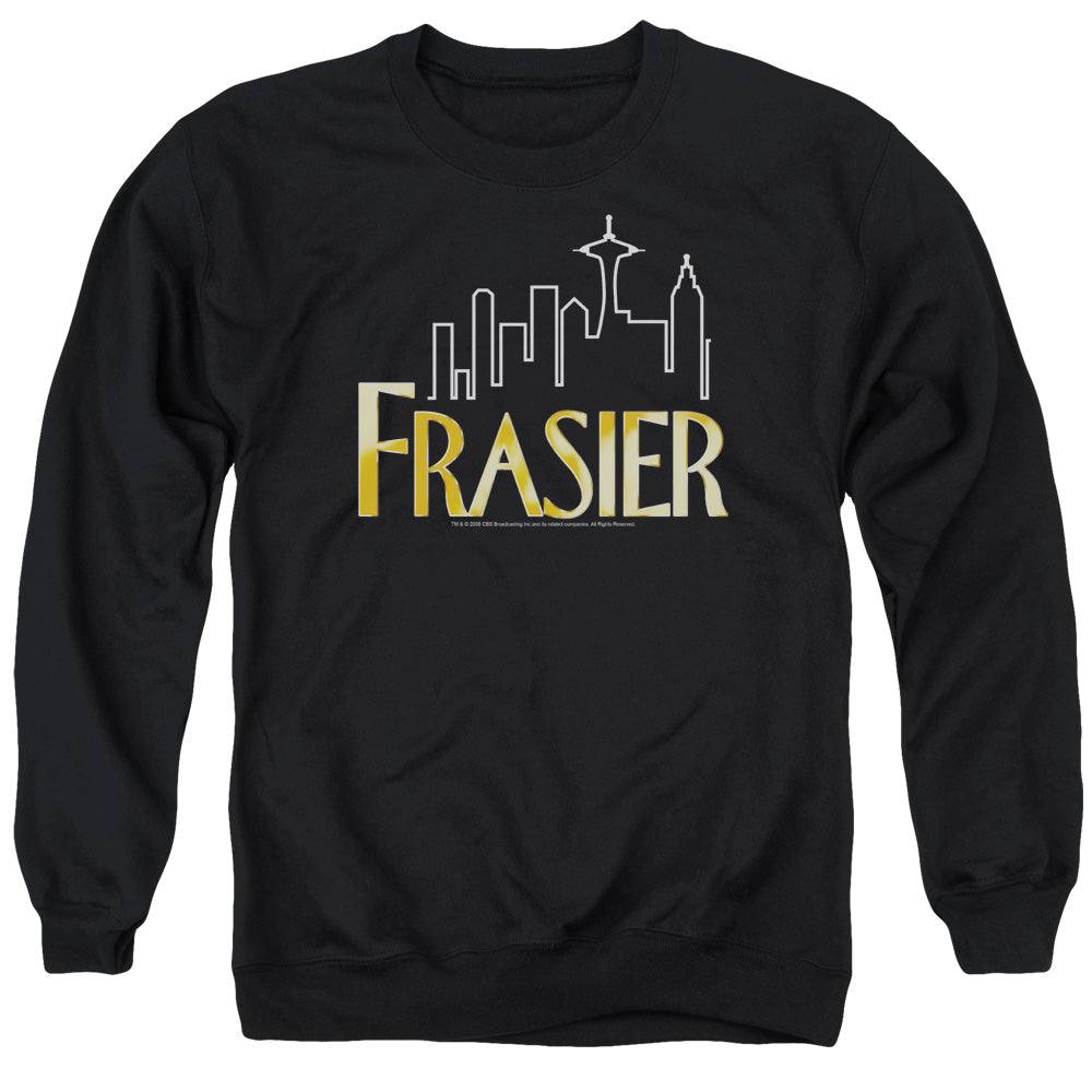 AN OFFCIALLY LICENSED FRASIER FRASIER LOGO ADULT UNISEX CREWNECK SWEATSHIRT BLACK