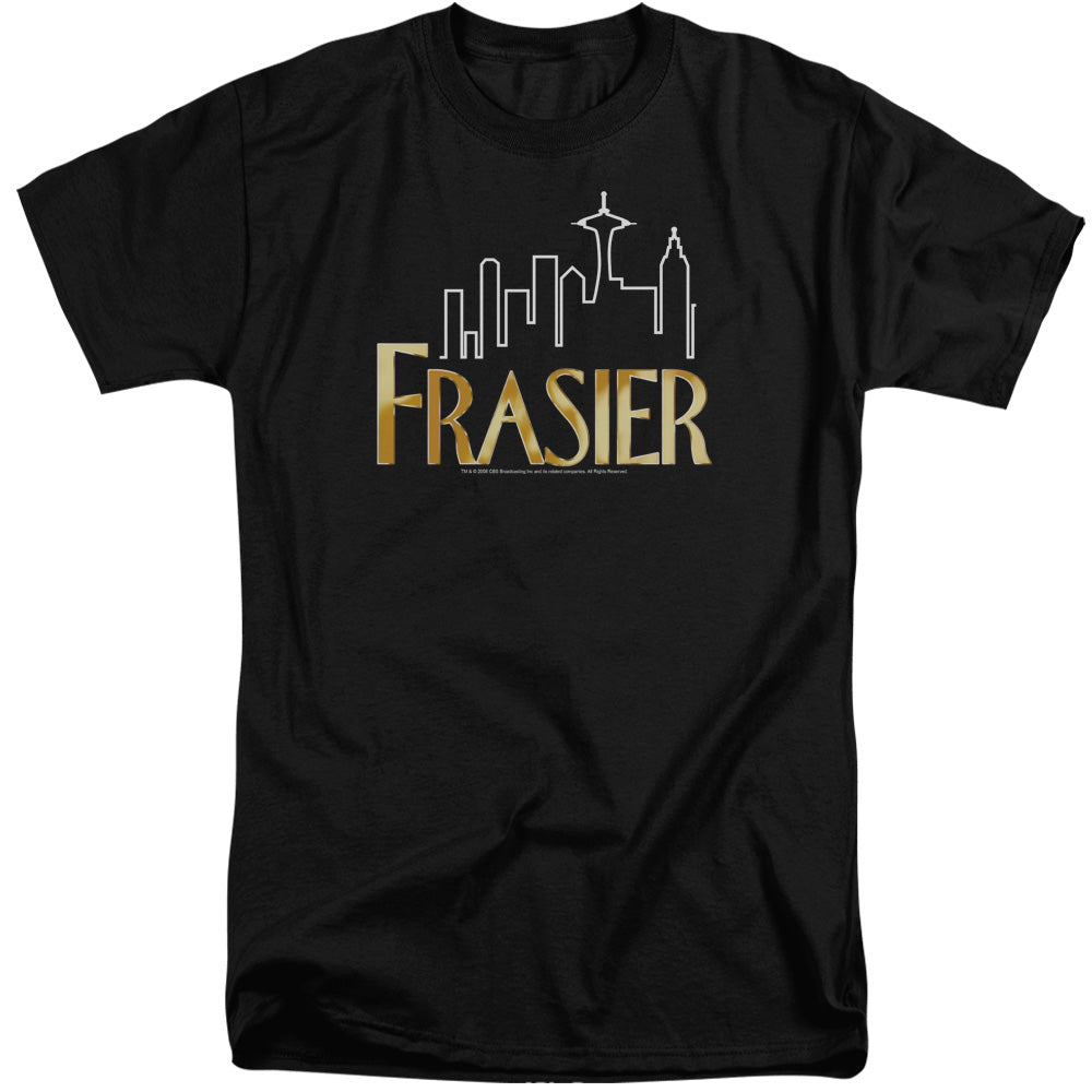AN OFFCIALLY LICENSED FRASIER FRASIER LOGO MEN'S TALL FIT T-SHIRT BLACK