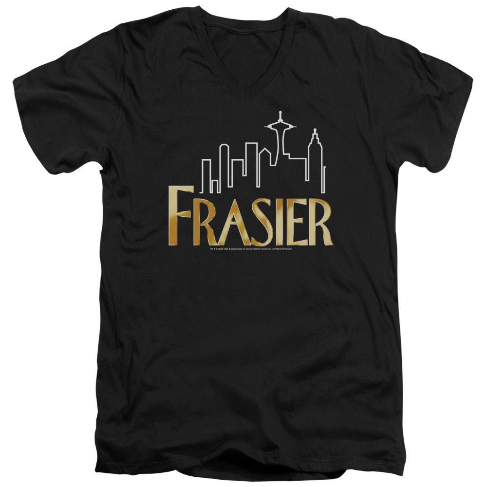 AN OFFCIALLY LICENSED FRASIER FRASIER LOGO MEN'S V-NECK T-SHIRT BLACK