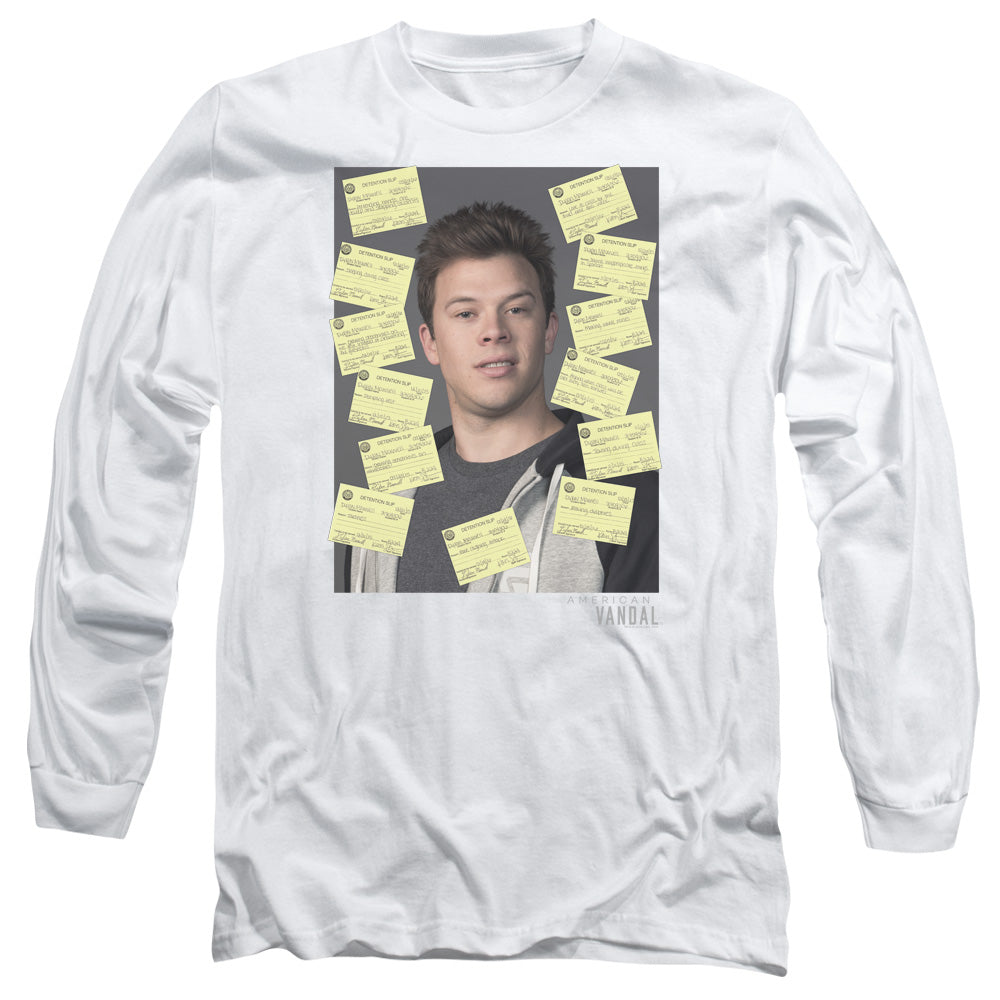 AN OFFCIALLY LICENSED AMERICAN VANDAL DETENTION MEN'S LONG SLEEVE T-SHIRT WHITE
