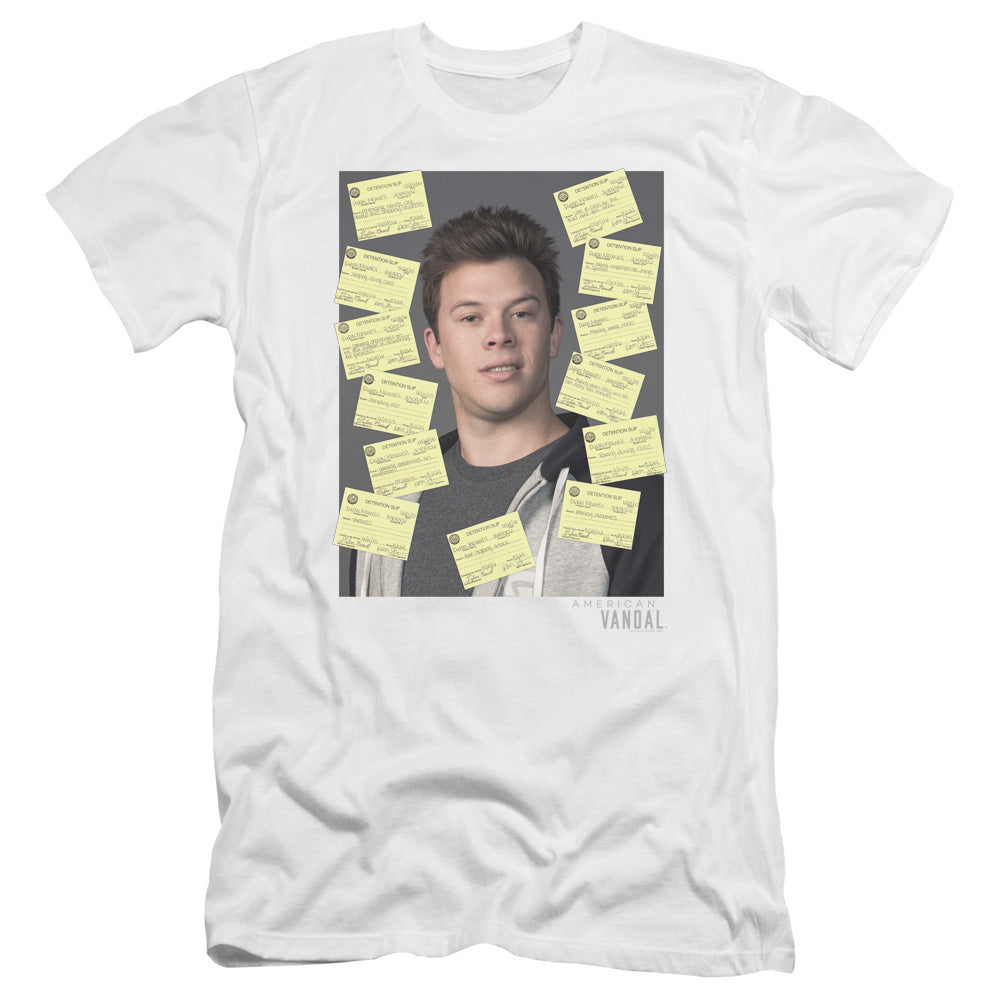 AN OFFCIALLY LICENSED AMERICAN VANDAL DETENTION MEN'S PREMIUM SLIM FIT T-SHIRT WHITE