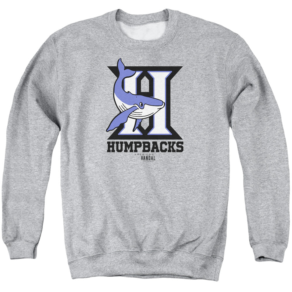 AN OFFCIALLY LICENSED AMERICAN VANDAL HUMPBACKS ADULT UNISEX CREWNECK SWEATSHIRT ATHLETIC HEATHER