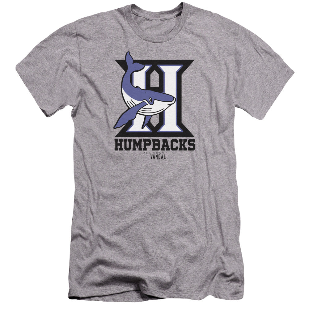 AN OFFCIALLY LICENSED AMERICAN VANDAL HUMPBACKS MEN'S PREMIUM SLIM FIT T-SHIRT ATHLETIC HEATHER