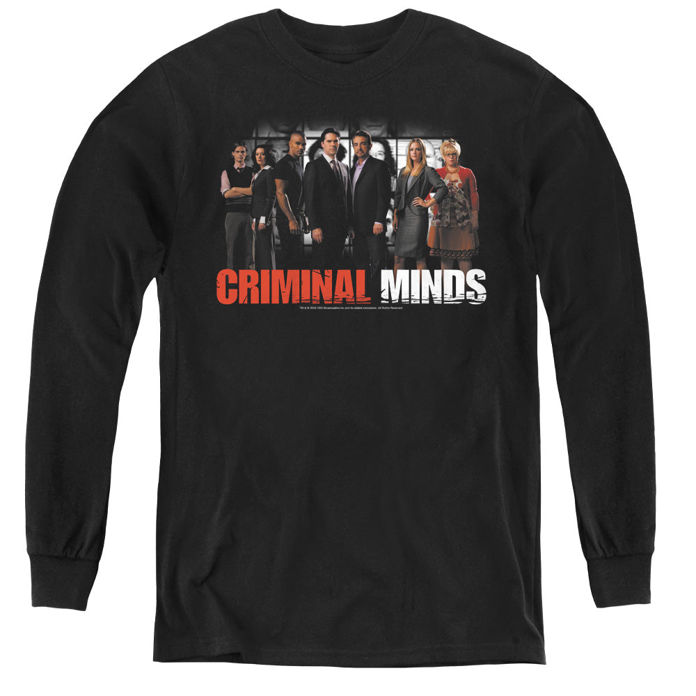 AN OFFCIALLY LICENSED CRIMINAL MINDS THE BRAIN TRUST YOUTH LONG SLEEVE T-SHIRT BLACK