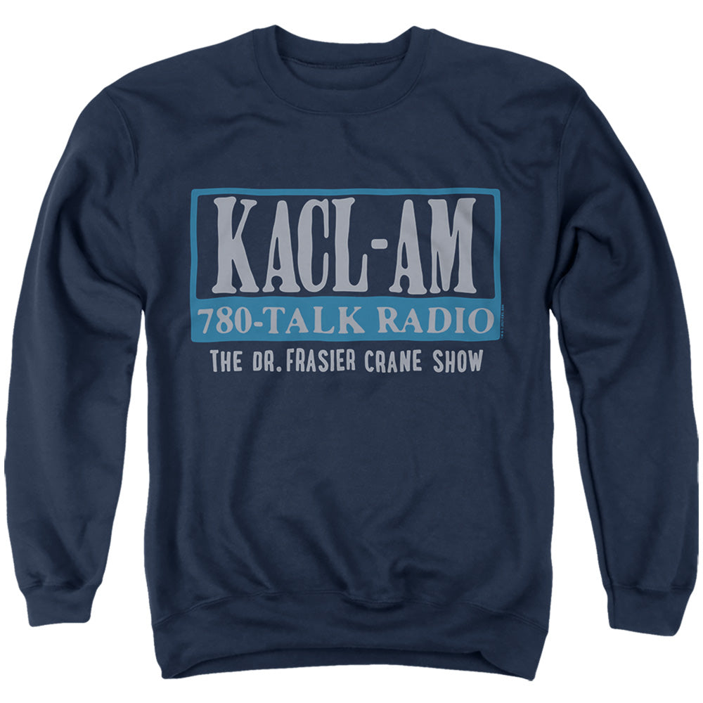 AN OFFCIALLY LICENSED FRASIER THE KACL-AM TALK ADULT UNISEX CREWNECK SWEATSHIRT NAVY