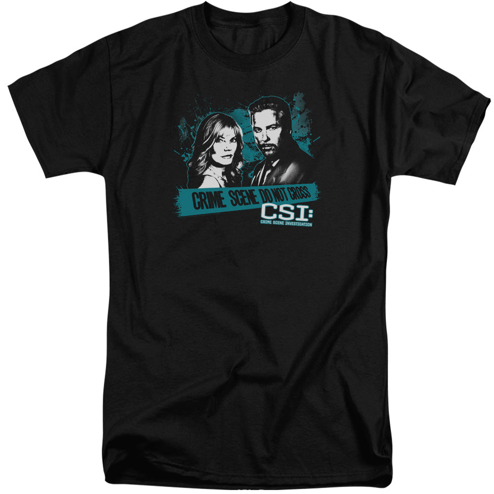AN OFFCIALLY LICENSED CSI CROSS THE LINE MEN'S TALL FIT T-SHIRT BLACK