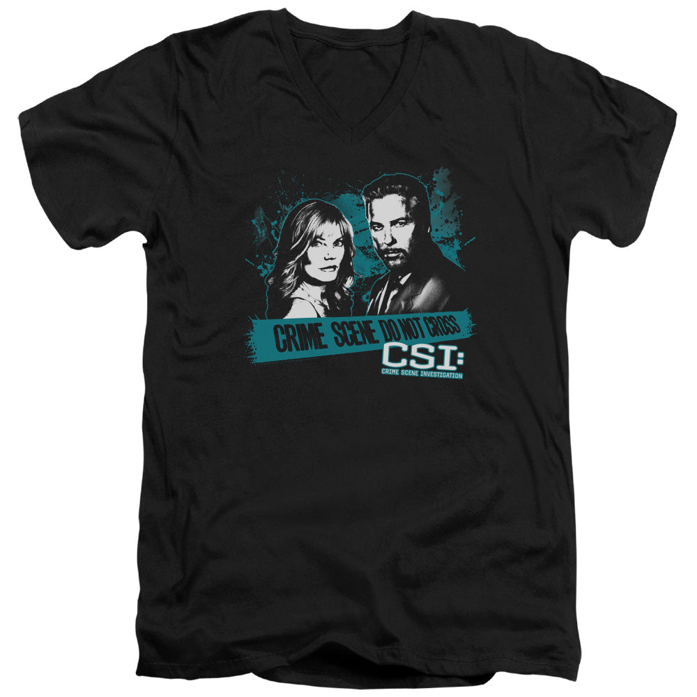 AN OFFCIALLY LICENSED CSI CROSS THE LINE MEN'S V-NECK T-SHIRT BLACK