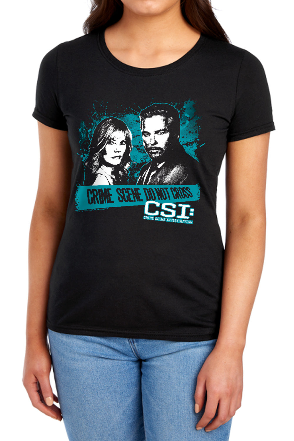 AN OFFCIALLY LICENSED CSI CROSS THE LINE WOMEN'S REGULAR FIT T-SHIRT BLACK