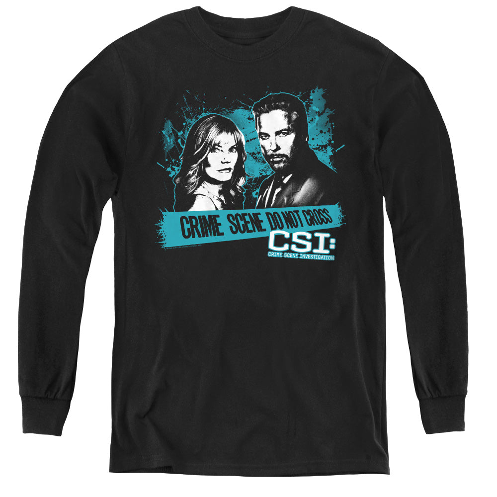 AN OFFCIALLY LICENSED CSI CROSS THE LINE YOUTH LONG SLEEVE T-SHIRT BLACK