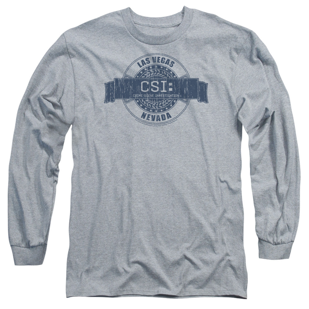 AN OFFCIALLY LICENSED CSI VEGAS BADGE MEN'S LONG SLEEVE T-SHIRT ATHLETIC HEATHER