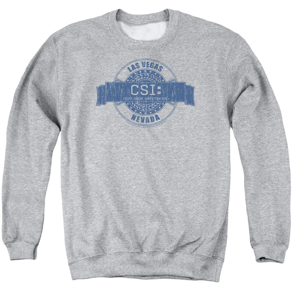 AN OFFCIALLY LICENSED CSI VEGAS BADGE ADULT UNISEX CREWNECK SWEATSHIRT ATHLETIC HEATHER
