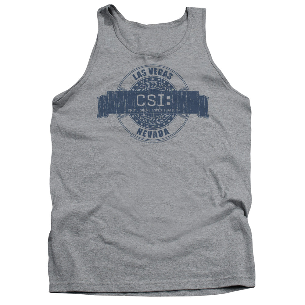 AN OFFCIALLY LICENSED CSI VEGAS BADGE ADULT UNISEX TANK TOP ATHLETIC HEATHER