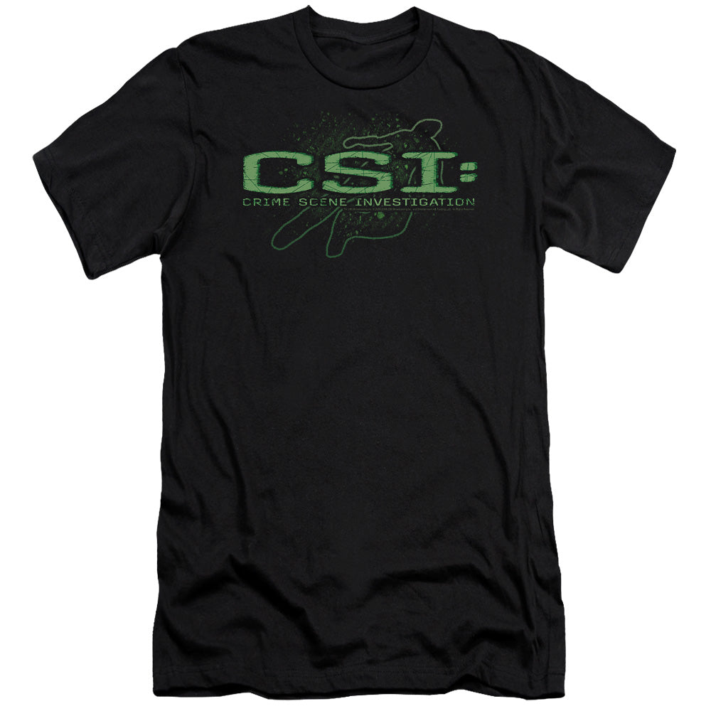 AN OFFCIALLY LICENSED CSI SKETCHY SHADOW MEN'S PREMIUM SLIM FIT T-SHIRT BLACK