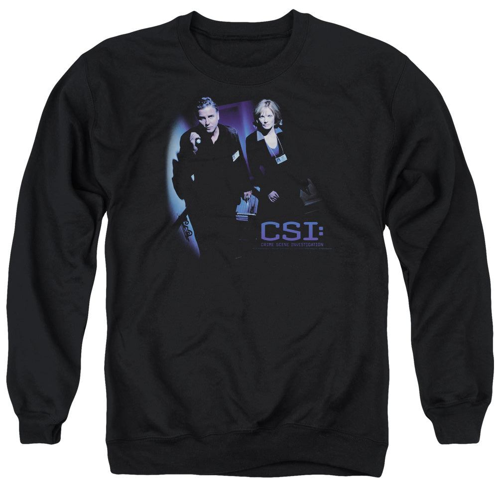 AN OFFCIALLY LICENSED CSI AT THE SCENE ADULT UNISEX CREWNECK SWEATSHIRT BLACK