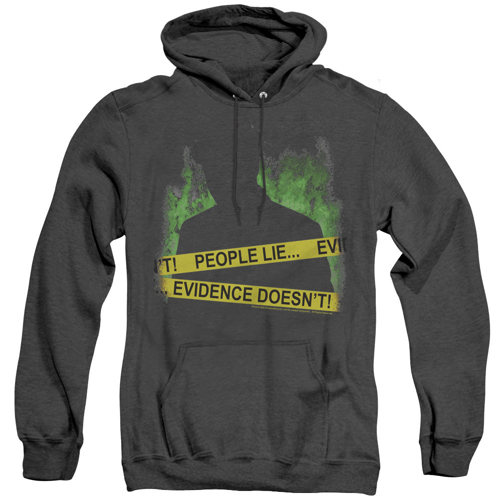 AN OFFCIALLY LICENSED CSI PEOPLE LIE ADULT UNISEX HEATHER PULLOVER HOODIE BLACK