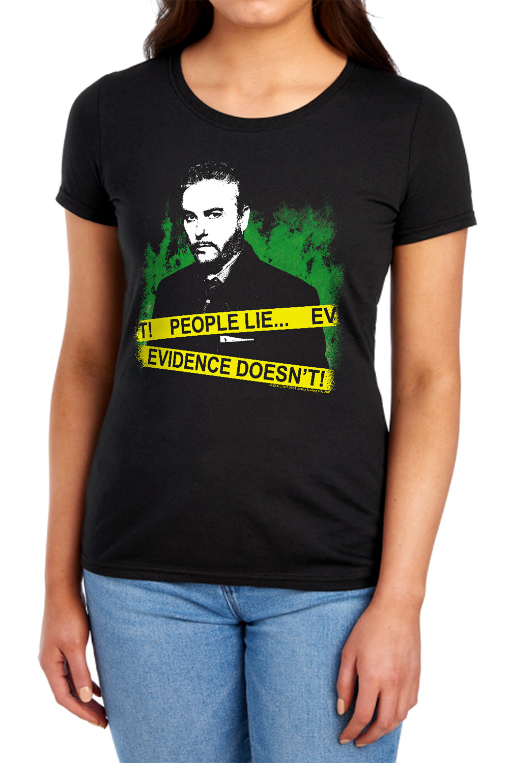 AN OFFCIALLY LICENSED CSI PEOPLE LIE WOMEN'S REGULAR FIT T-SHIRT BLACK