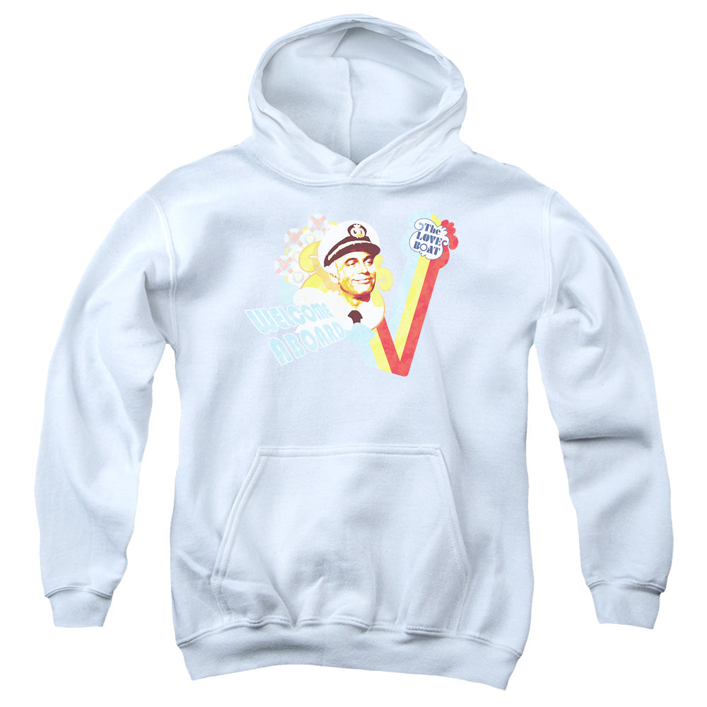 AN OFFCIALLY LICENSED LOVE BOAT WELCOME ABOARD YOUTH HOODIE WHITE