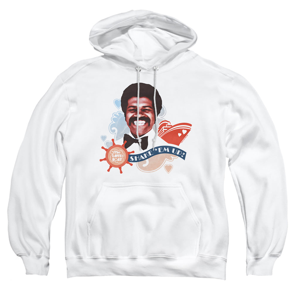 AN OFFCIALLY LICENSED LOVE BOAT SHAKE EM UP ADULT UNISEX PULLOVER HOODIE WHITE