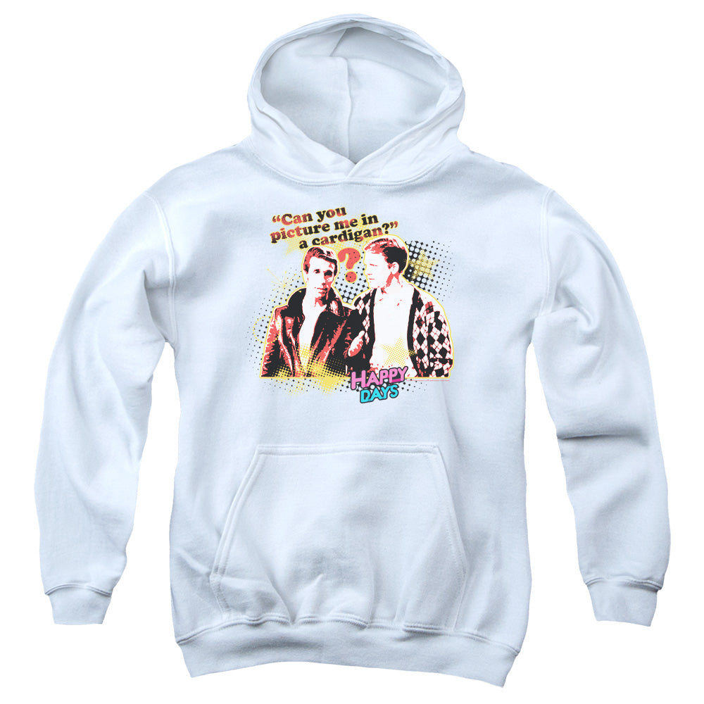 AN OFFCIALLY LICENSED HAPPY DAYS NO CARDIGANS YOUTH HOODIE WHITE