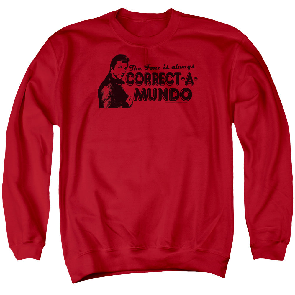 AN OFFCIALLY LICENSED HAPPY DAYS CORRECT A MUNDO ADULT UNISEX CREWNECK SWEATSHIRT RED
