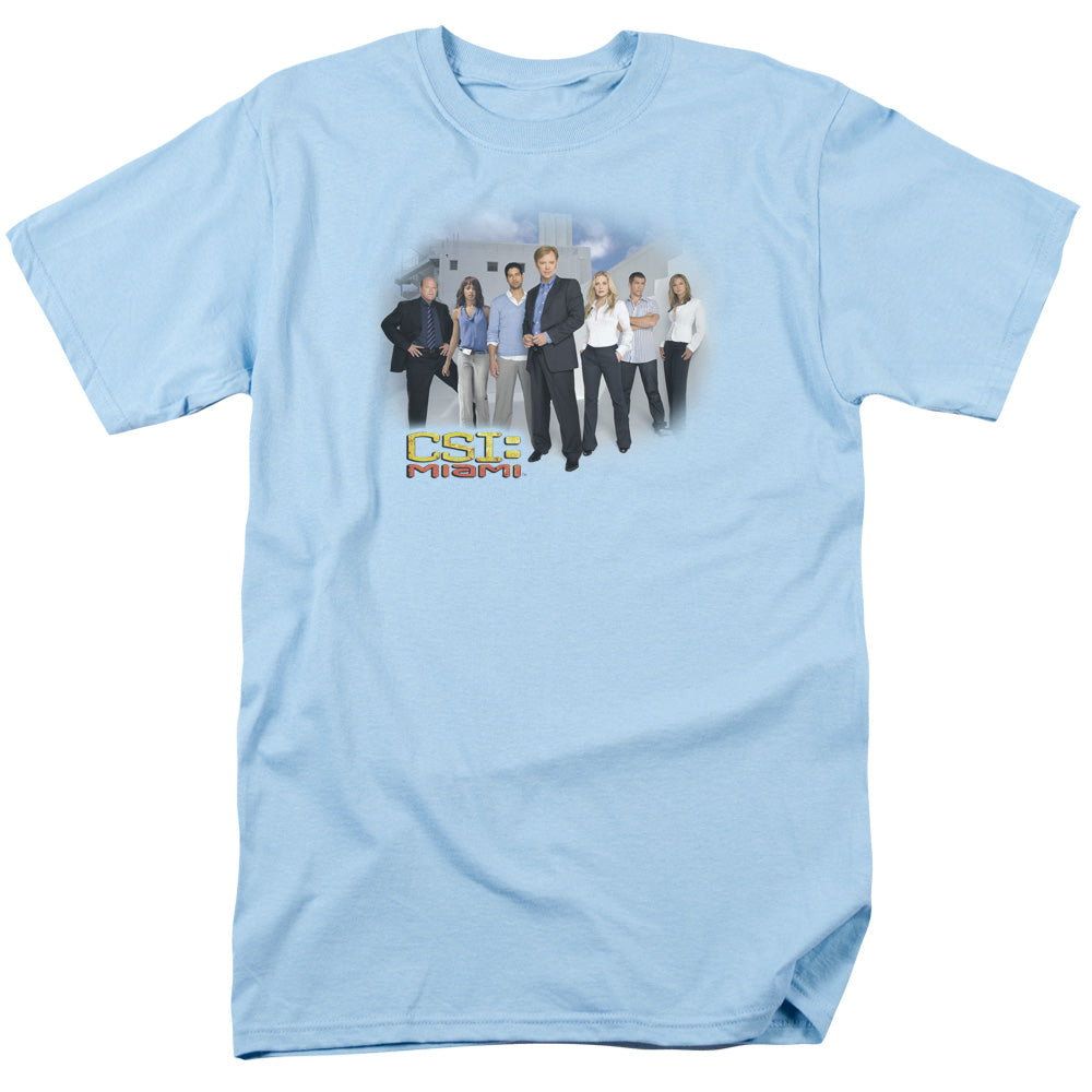 AN OFFCIALLY LICENSED CSI MIAMI CAST MEN'S REGULAR FIT T-SHIRT LIGHT BLUE
