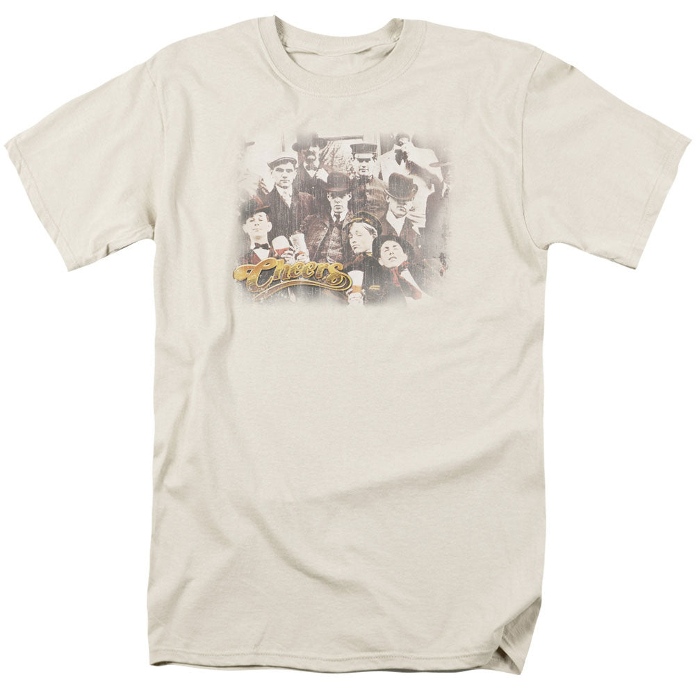 AN OFFCIALLY LICENSED CHEERS OPENING DISTRESSED MEN'S REGULAR FIT T-SHIRT CREAM