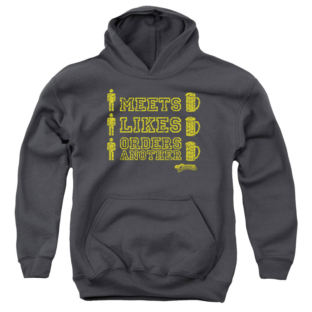 AN OFFCIALLY LICENSED CHEERS MAN MEETS BEER YOUTH HOODIE CHARCOAL