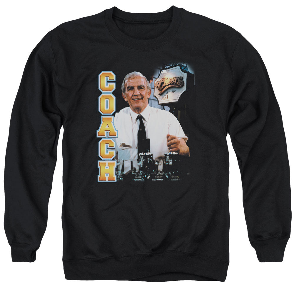 AN OFFCIALLY LICENSED CHEERS COACH ADULT UNISEX CREWNECK SWEATSHIRT BLACK