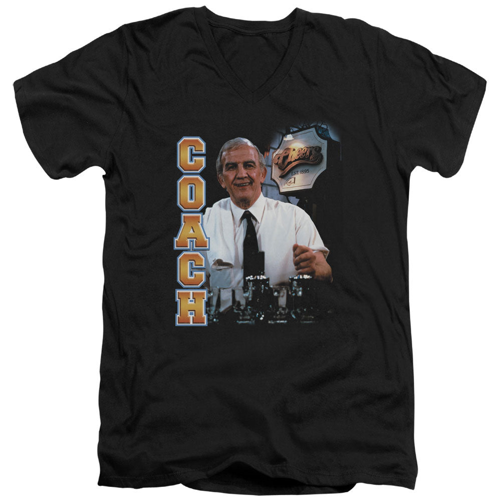 AN OFFCIALLY LICENSED CHEERS COACH MEN'S V-NECK T-SHIRT BLACK