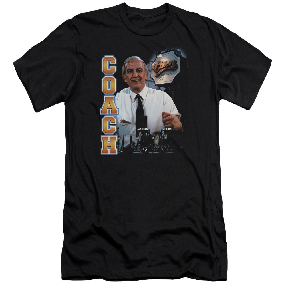 AN OFFCIALLY LICENSED CHEERS COACH MEN'S PREMIUM SLIM FIT T-SHIRT BLACK
