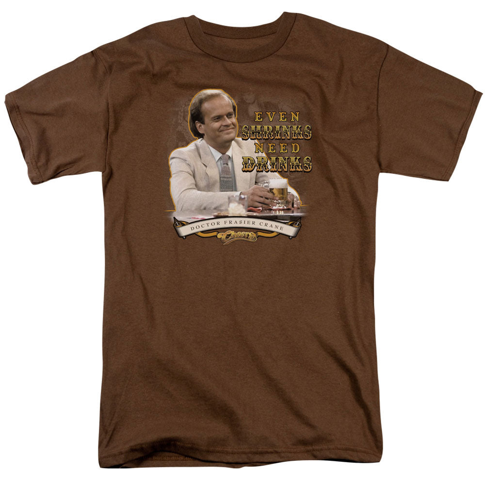 AN OFFCIALLY LICENSED CHEERS SHRINK DRINKING MEN'S REGULAR FIT T-SHIRT COFFEE