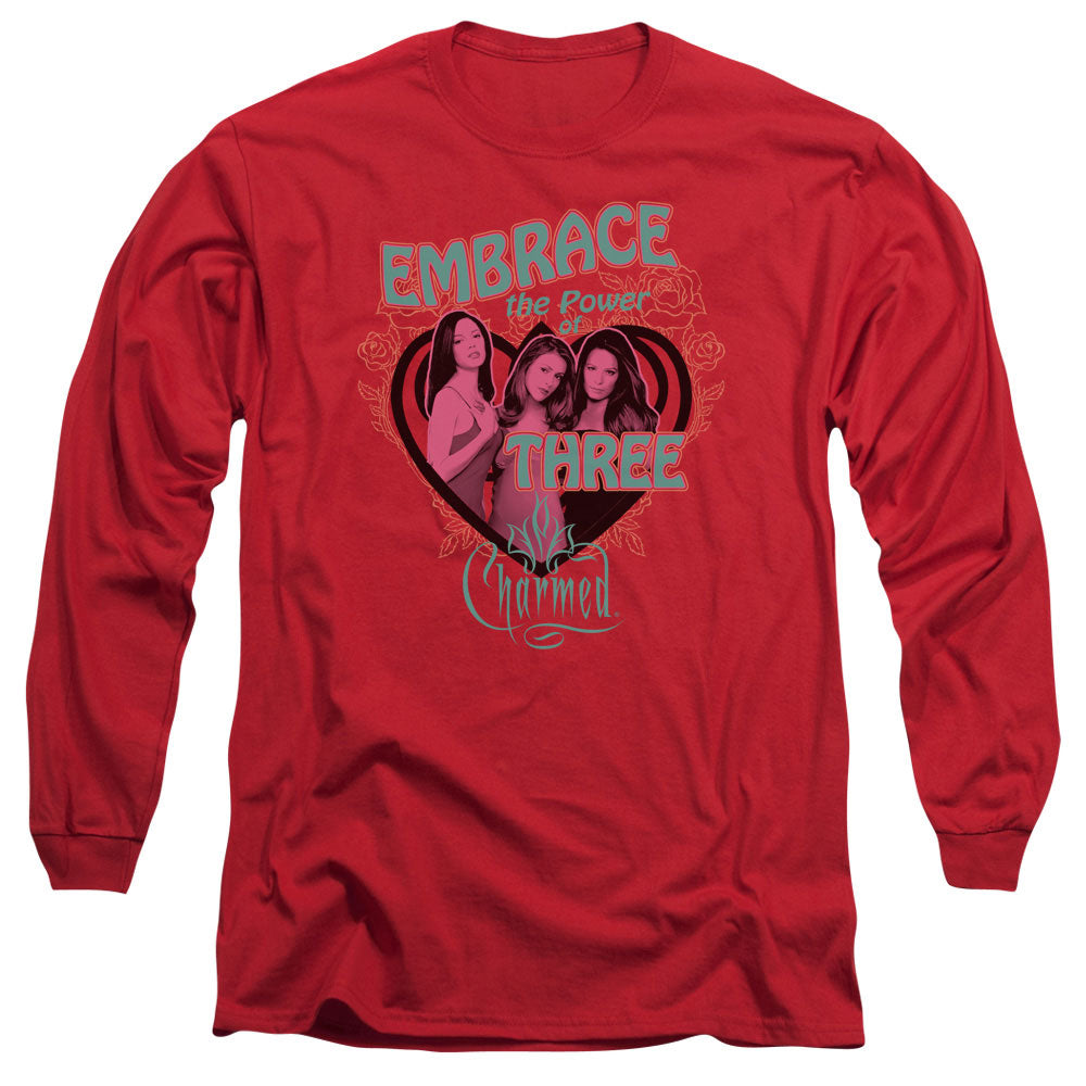 AN OFFCIALLY LICENSED CHARMED EMBRACE THE POWER MEN'S LONG SLEEVE T-SHIRT RED