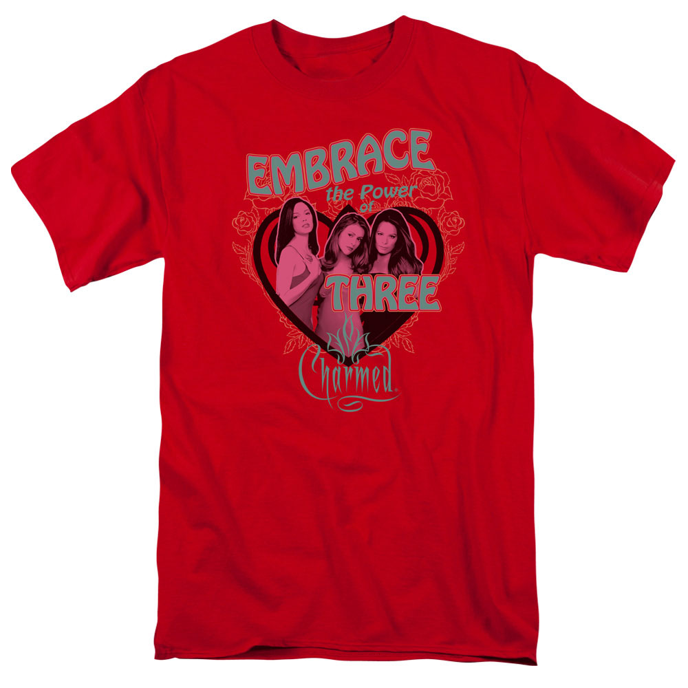 AN OFFCIALLY LICENSED CHARMED EMBRACE THE POWER MEN'S REGULAR FIT T-SHIRT RED