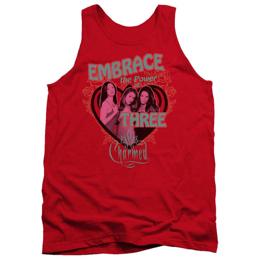 AN OFFCIALLY LICENSED CHARMED EMBRACE THE POWER ADULT UNISEX TANK TOP RED