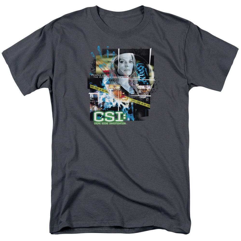 AN OFFCIALLY LICENSED CSI EVIDENCE COLLAGE MEN'S REGULAR FIT T-SHIRT CHARCOAL