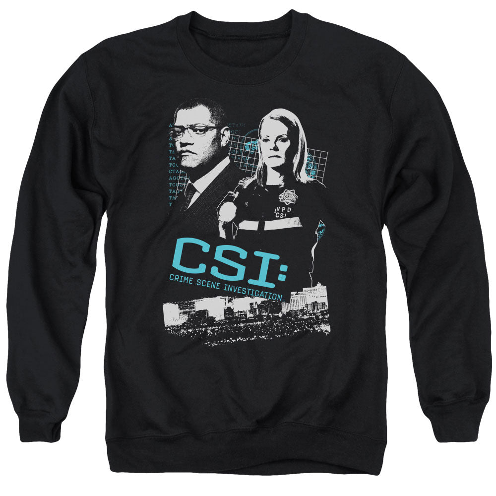 AN OFFCIALLY LICENSED CSI INVESTIGATE THIS ADULT UNISEX CREWNECK SWEATSHIRT BLACK