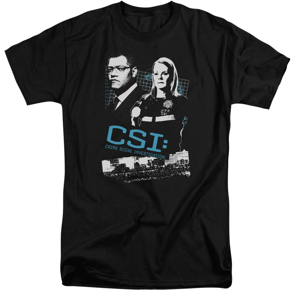 AN OFFCIALLY LICENSED CSI INVESTIGATE THIS MEN'S TALL FIT T-SHIRT BLACK