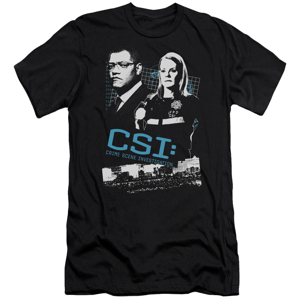 AN OFFCIALLY LICENSED CSI INVESTIGATE THIS MEN'S PREMIUM SLIM FIT T-SHIRT BLACK