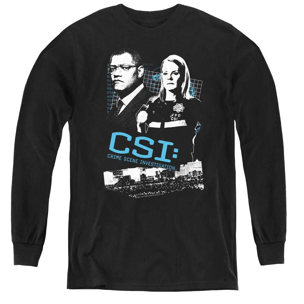 AN OFFCIALLY LICENSED CSI INVESTIGATE THIS YOUTH LONG SLEEVE T-SHIRT BLACK