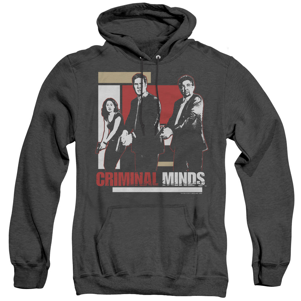 AN OFFCIALLY LICENSED CRIMINAL MINDS GUNS DRAWN ADULT UNISEX HEATHER PULLOVER HOODIE BLACK