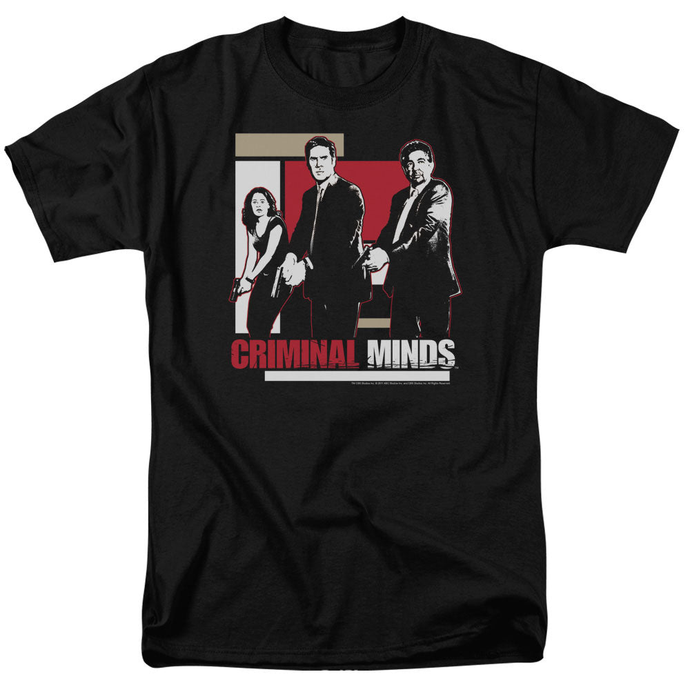 AN OFFCIALLY LICENSED CRIMINAL MINDS GUNS DRAWN MEN'S REGULAR FIT T-SHIRT BLACK