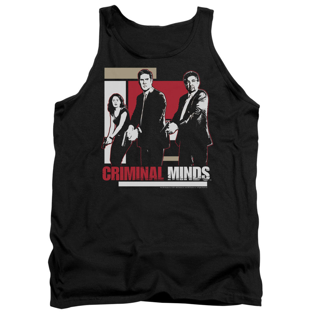 AN OFFCIALLY LICENSED CRIMINAL MINDS GUNS DRAWN ADULT UNISEX TANK TOP BLACK