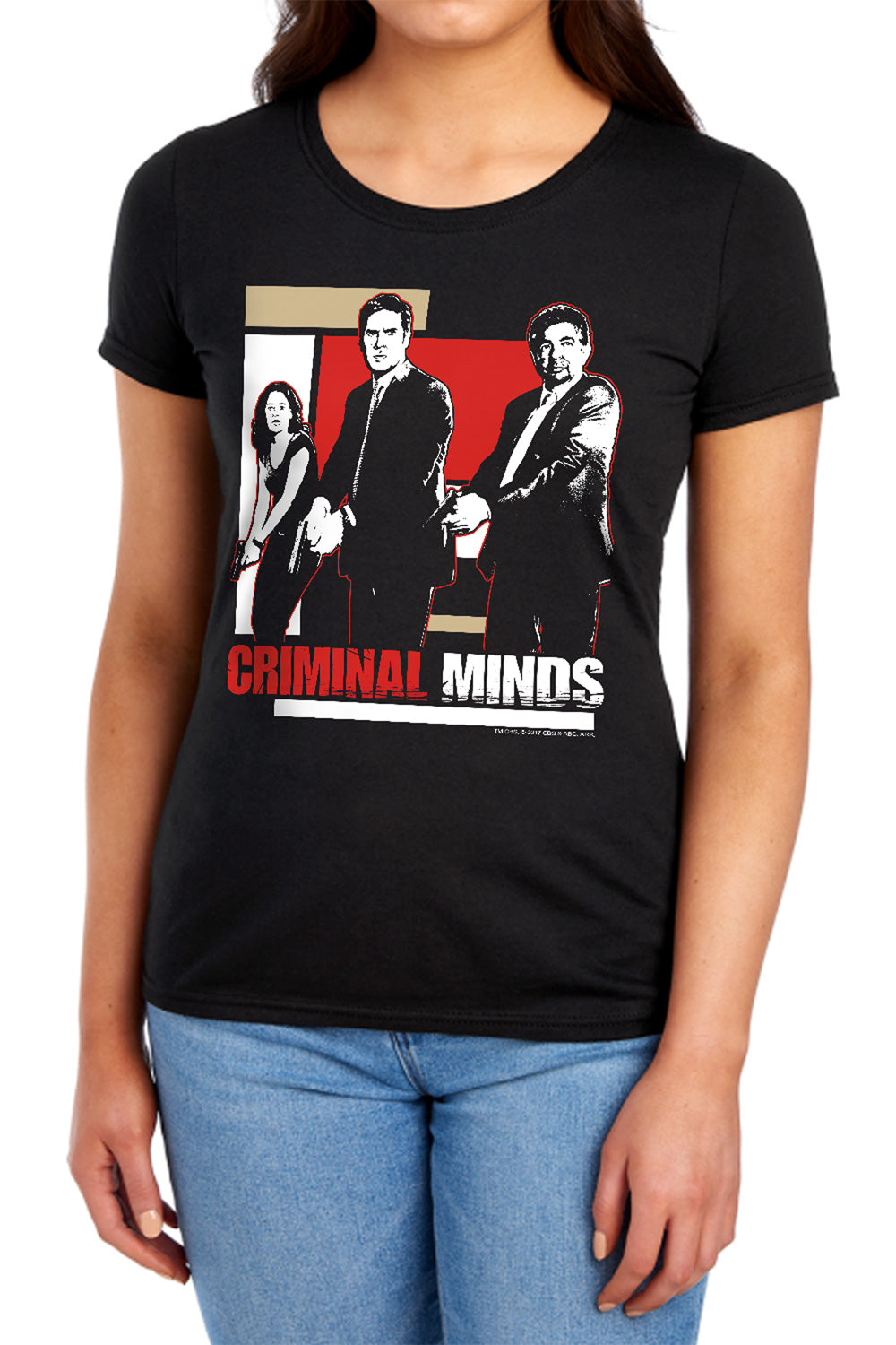 AN OFFCIALLY LICENSED CRIMINAL MINDS GUNS DRAWN WOMEN'S REGULAR FIT T-SHIRT BLACK