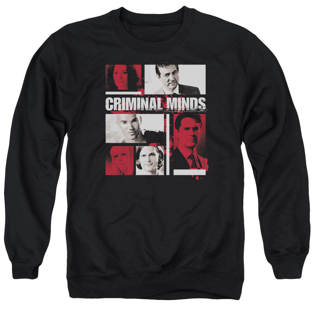 AN OFFCIALLY LICENSED CRIMINAL MINDS CHARACTER BOXES ADULT UNISEX CREWNECK SWEATSHIRT BLACK