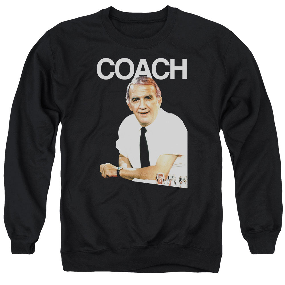 AN OFFCIALLY LICENSED CHEERS COACH ADULT UNISEX CREWNECK SWEATSHIRT BLACK