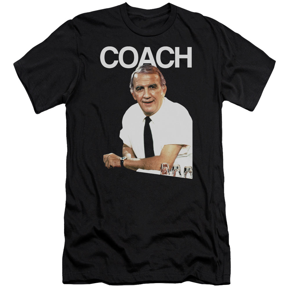 AN OFFCIALLY LICENSED CHEERS COACH MEN'S PREMIUM SLIM FIT T-SHIRT BLACK
