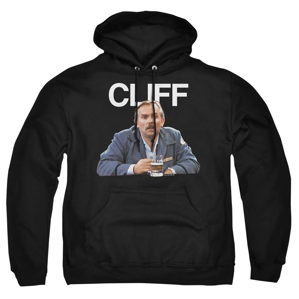 AN OFFCIALLY LICENSED CHEERS CLIFF ADULT UNISEX PULLOVER HOODIE BLACK
