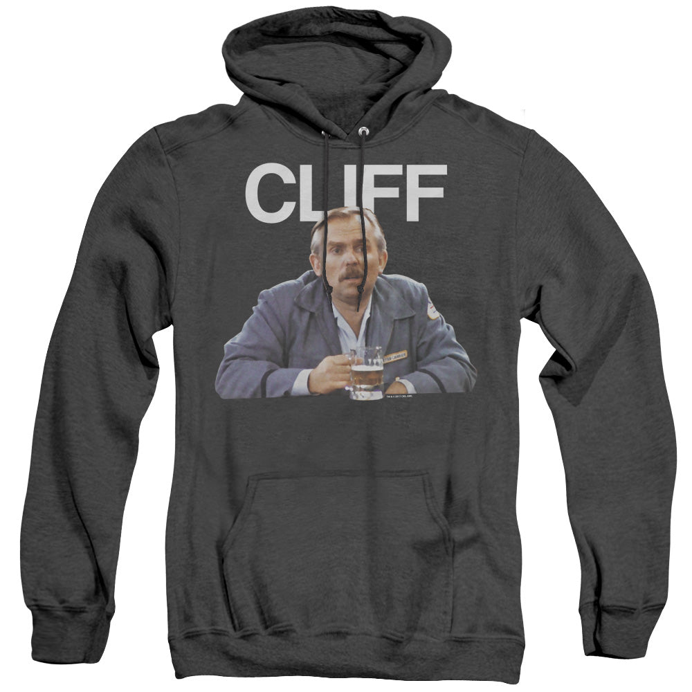 AN OFFCIALLY LICENSED CHEERS CLIFF ADULT UNISEX HEATHER PULLOVER HOODIE BLACK